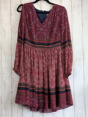 Vince Camuto Boho Pattern Burgundy/Navy Mini Dress Sz 6 No Belt